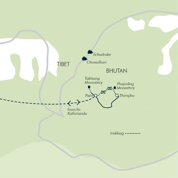Map: Bhutan: Druk Path Trek (Exodus)