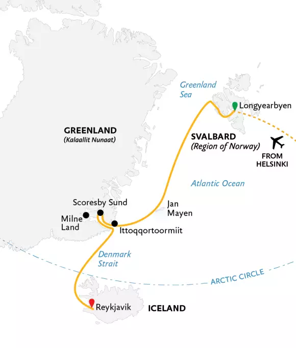 Map: Four Arctic Islands: Spitsbergen, Jan Mayen, Greenland & Iceland (Exodus)