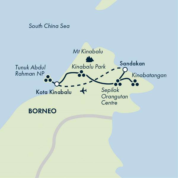 Map: Borneo Wildlife Family Holiday (Exodus)