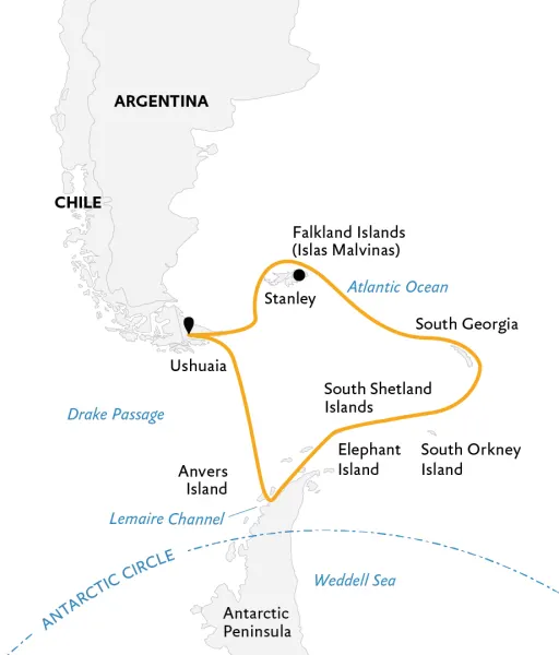 Map: Penguins of the Far South: Falklands, South Georgia & Antarctica (Exodus)