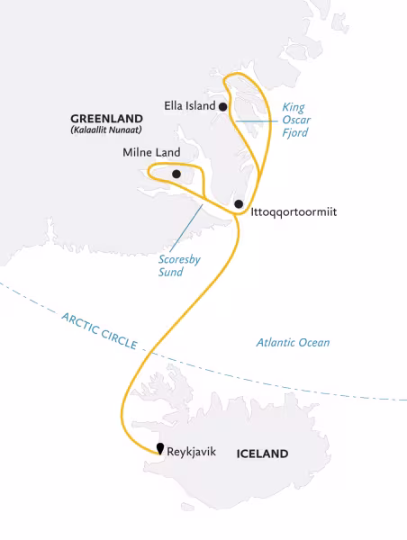 Map: Under the Northern Lights: Exploring Iceland & East Greenland (Exodus)