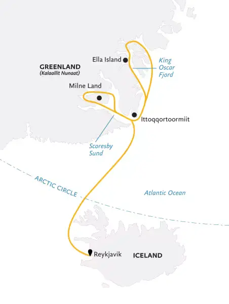 Map: Under the Northern Lights: Exploring Iceland & East Greenland (Exodus)