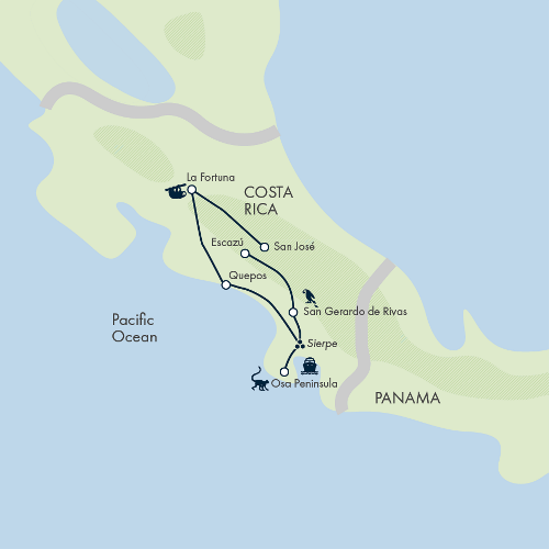 Map: Wild Costa Rica – Premium Adventure (Exodus)