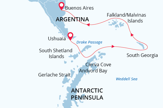 Map: Antarctic Wildlife Adventure (Poseidon Expeditions)