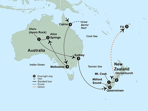 Map: Australia’s Outback to New Zealand’s South Island (Collette)
