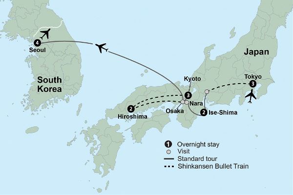Map: Japan & South Korea: From Tokyo to Seoul (Collette)