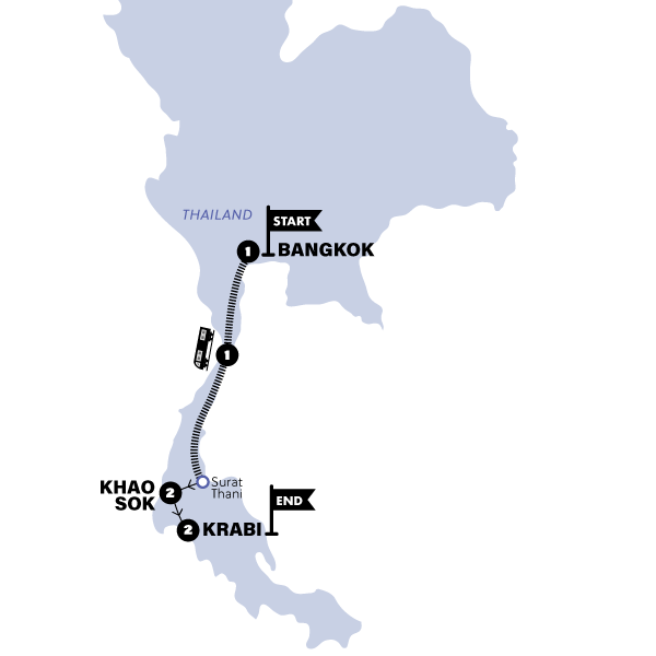 Map: Southern Thai Highlights (Contiki)