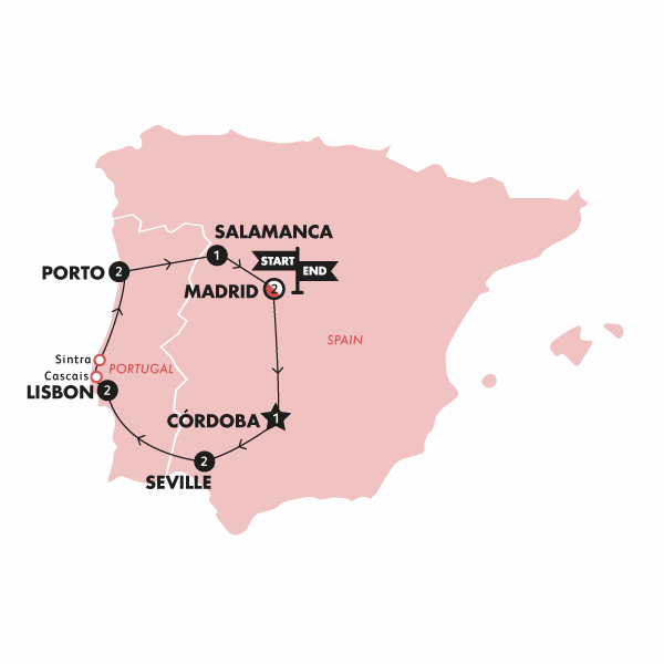 Map: Spain and Portugal Highlights (Contiki)