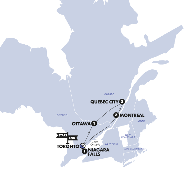 Map: Eastern Canada Adventure (Contiki)