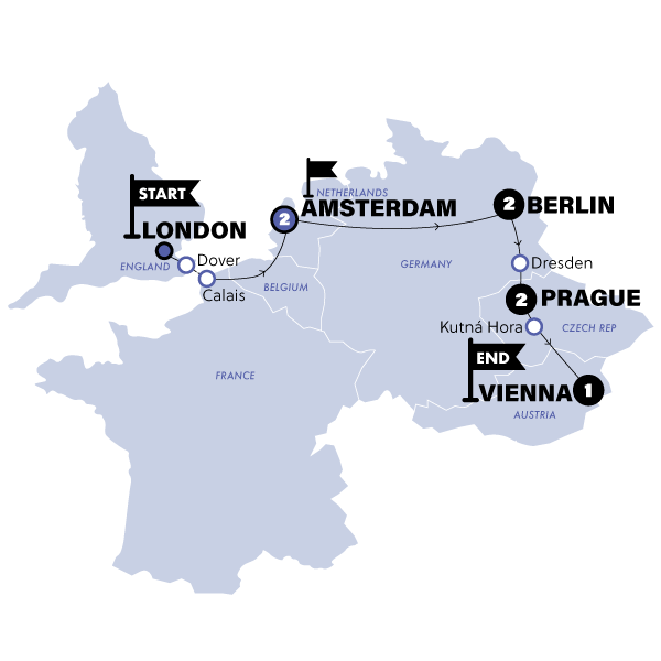 Map: London To Vienna Trail (Contiki)