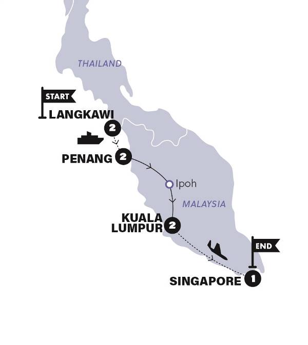 Map: Malaysia and Singapore Highlights (Contiki)