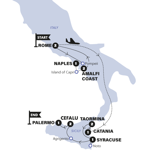 Map: Italian Escape and Sicily (Contiki)