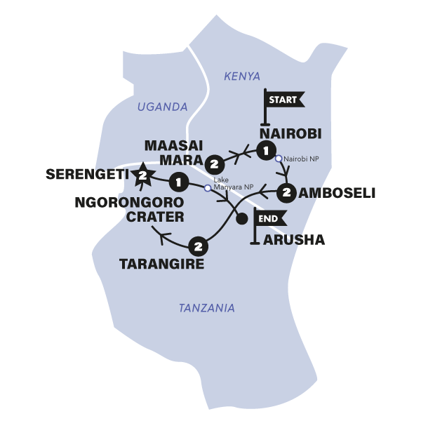 Map: East Africa Safari (Contiki)