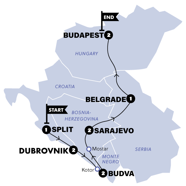 Map: Balkans Discovery (Contiki)