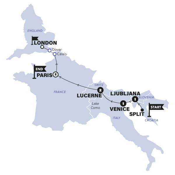 Map: Road to Paris (Contiki)