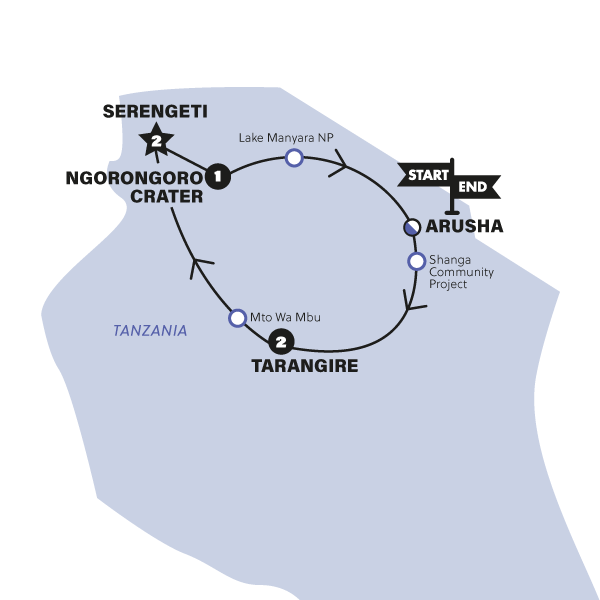 Map: Taste of Tanzania (Contiki)