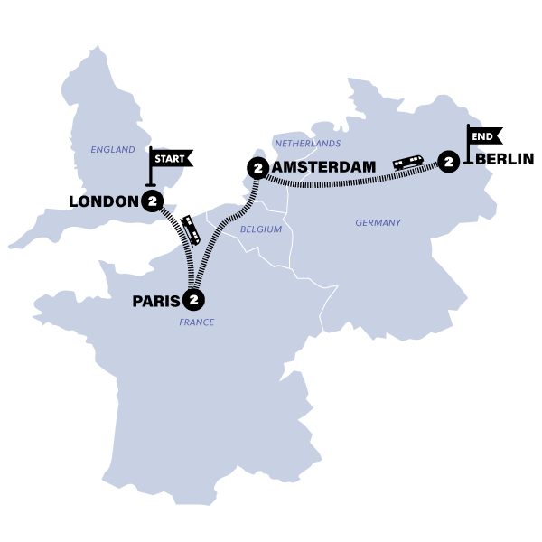 Map: London to Berlin by Train (Contiki)