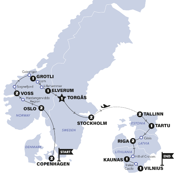 Map: Scandinavia and Best of Baltics (Contiki)