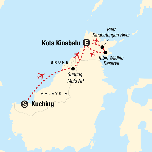 Map: Best of Borneo (G Adventures)