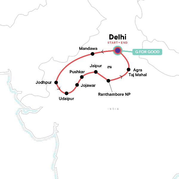 Map: Rajasthan Adventure (G Adventures)