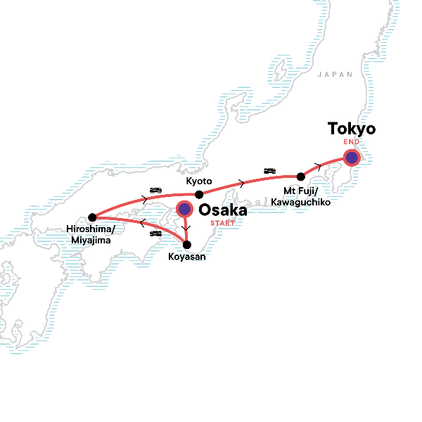 Map: Japan Express: Osaka to Tokyo (G Adventures)