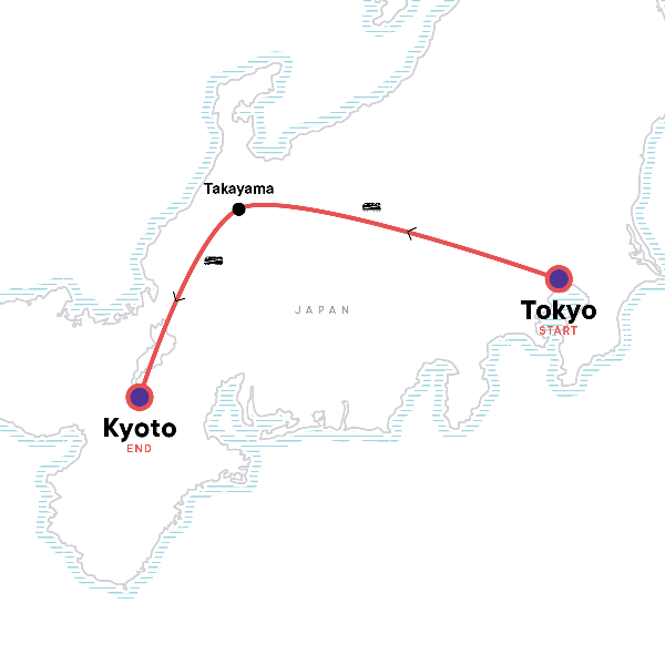 Map: Japan: Tokyo Nights & Kyoto Temples (G Adventures)