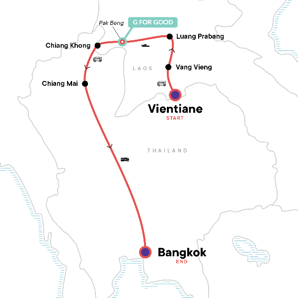 Map: Laos to Thailand: Night Markets & Mekong Cruising (G Adventures)