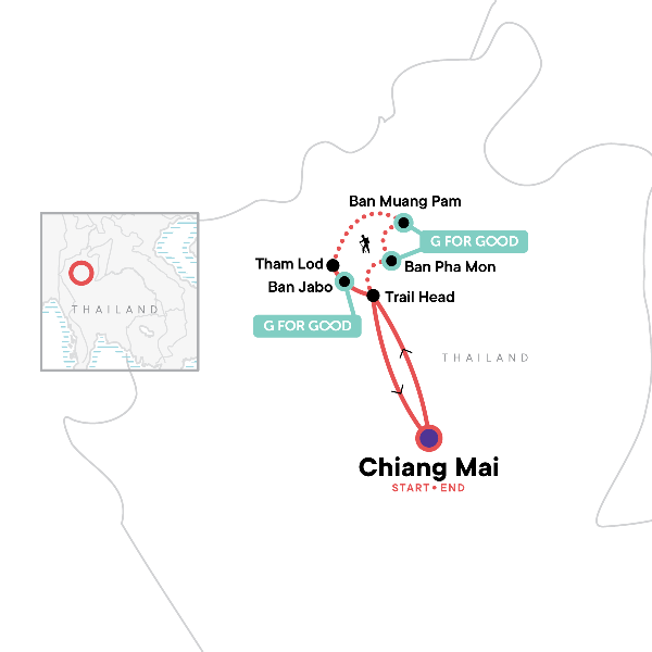 Map: Northern Thailand Hilltribes Trek (G Adventures)