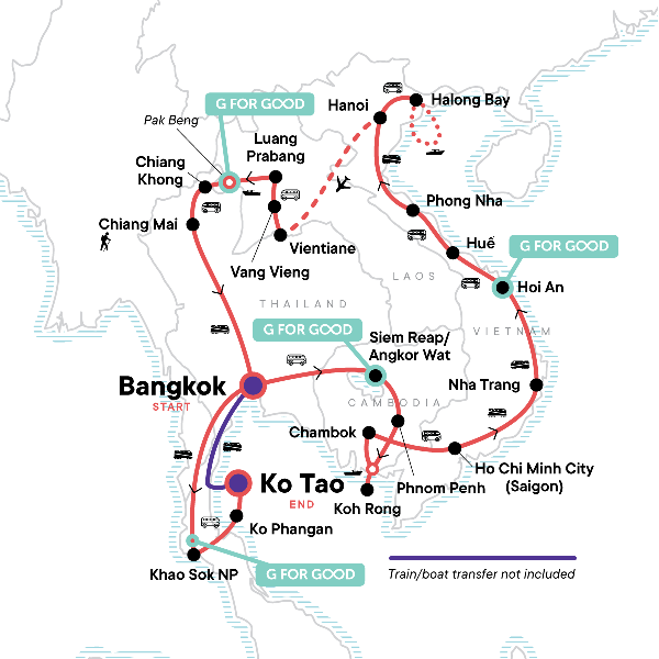 Map: Epic Southeast Asia: River Cruises & Karst Mountains (G Adventures)