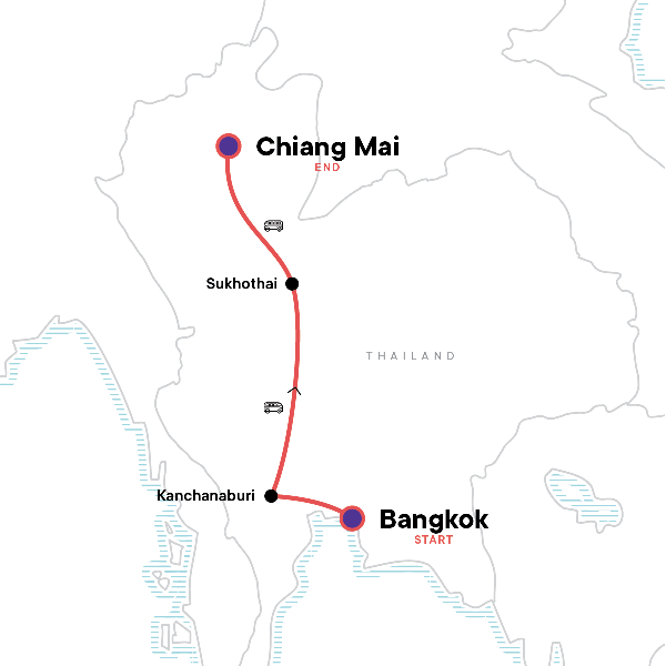 Map: Northern Thailand: Back Roads Bangkok to Chiang Mai (G Adventures)