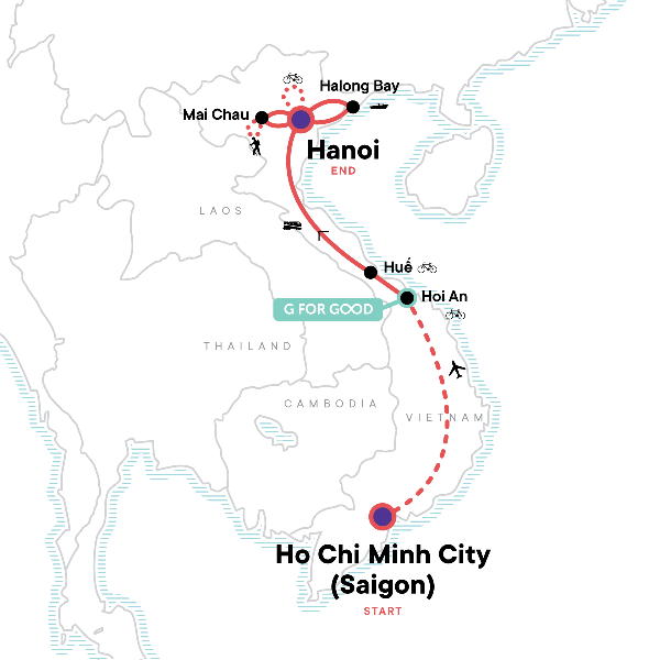 Map: Vietnam Hike, Bike & Kayak (G Adventures)