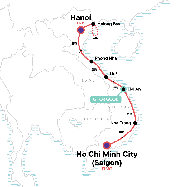 Map: Vietnam: Historic Cities & Halong Bay Cruising (G Adventures)