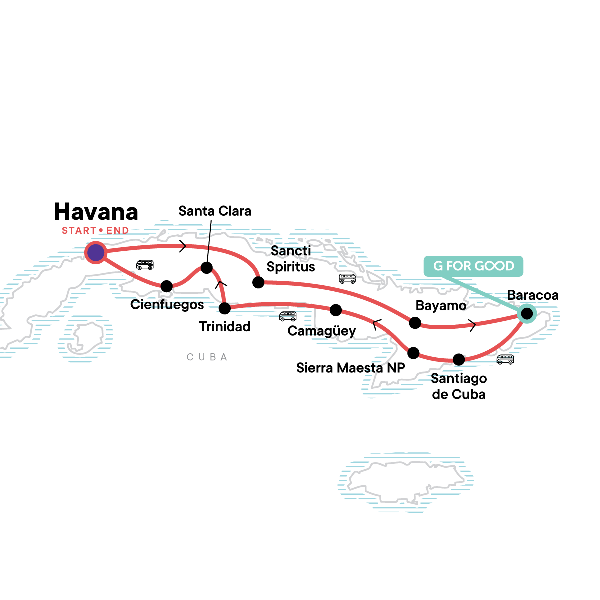 Map: Treasures of Cuba (G Adventures)