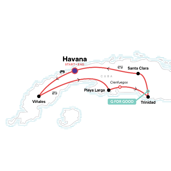 Map: Cuban Rhythms: Beachfronts & Havana Vibes (G Adventures)