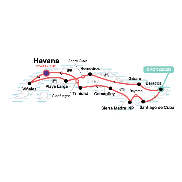 Map: Cuba: Salsa & Snorkelling (G Adventures)