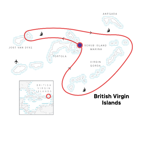 Map: Sailing the British Virgin Islands – Tortola to Tortola (G Adventures)