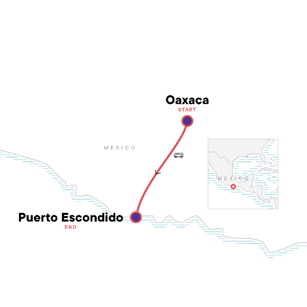 Map: Oaxaca to Puerto Escondido: Day of the Dead (G Adventures)