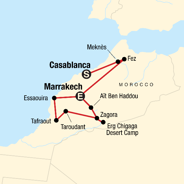 Map: Morocco: Sahara & Beyond (G Adventures)
