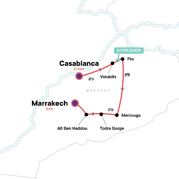 Map: Morocco Kasbahs & Desert (G Adventures)