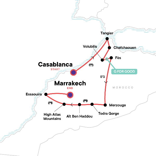 Map: Highlights of Morocco (G Adventures)