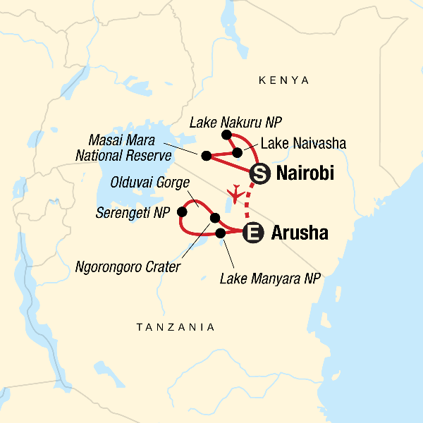 Map: Safari in Kenya & Tanzania (G Adventures)