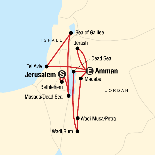 Map: Explore Israel & Jordan (G Adventures)