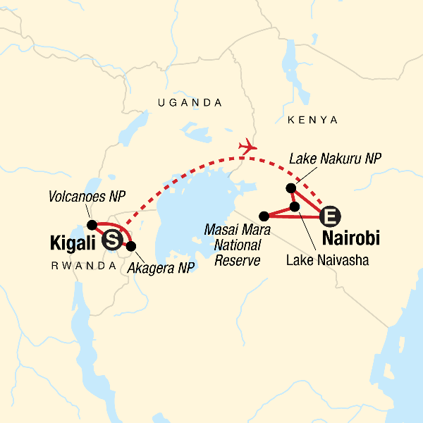 Map: Legendary Wildlife of Rwanda & Kenya (G Adventures)