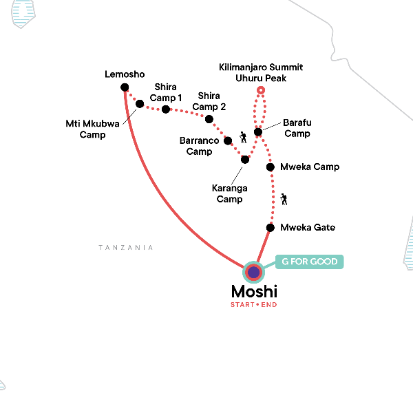 Map: Mt Kilimanjaro Trek - Lemosho Route (G Adventures)