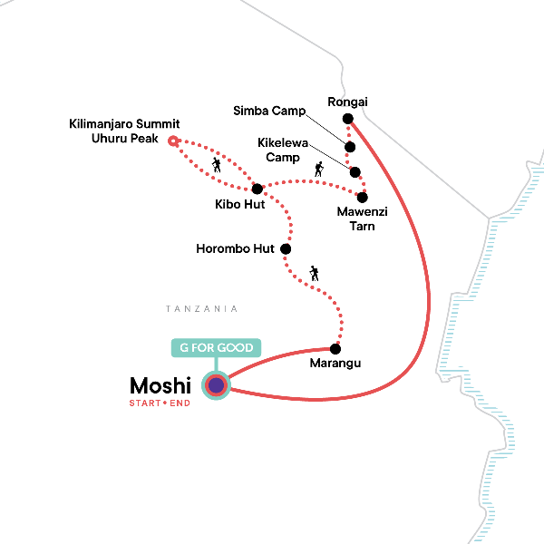 Map: Mt Kilimanjaro Trek - Rongai Route (G Adventures)