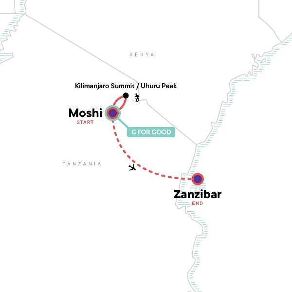 Map: Kilimanjaro - Machame Route & Zanzibar Adventure (G Adventures)