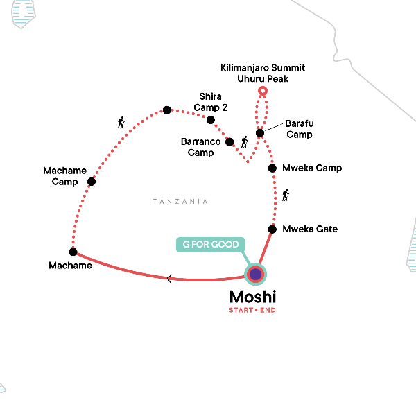 Map: Mt Kilimanjaro Trek - Machame Route (8 Days) (G Adventures)