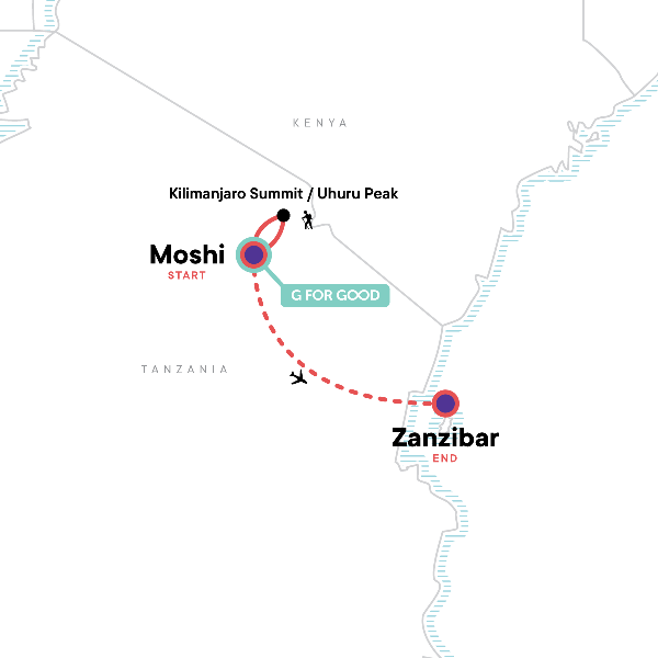 Map: Kilimanjaro - Marangu Route & Zanzibar Adventure (G Adventures)