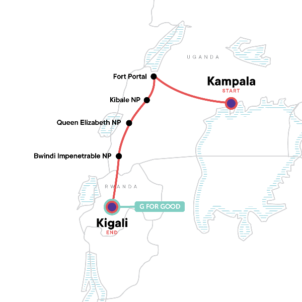 Map: Uganda to Rwanda: Gorilla Treks & Safari Drives (G Adventures)