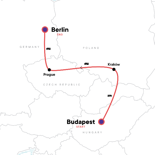 Map: Budapest to Berlin: Graffiti Walls & Market Halls (G Adventures)